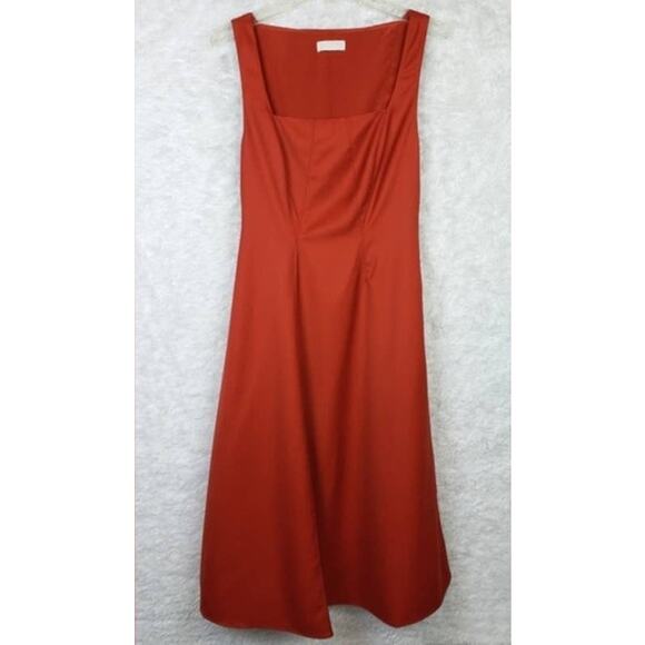 LOROD Pinafore Rust Seamed Flare Wool Silk Dress Square Neck Retro - Picture 4 of 8
